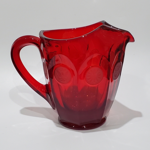 32oz Fostoria "Coin Glass Ruby" Red Heavy Thick Pitcher - Picture 11 of 16